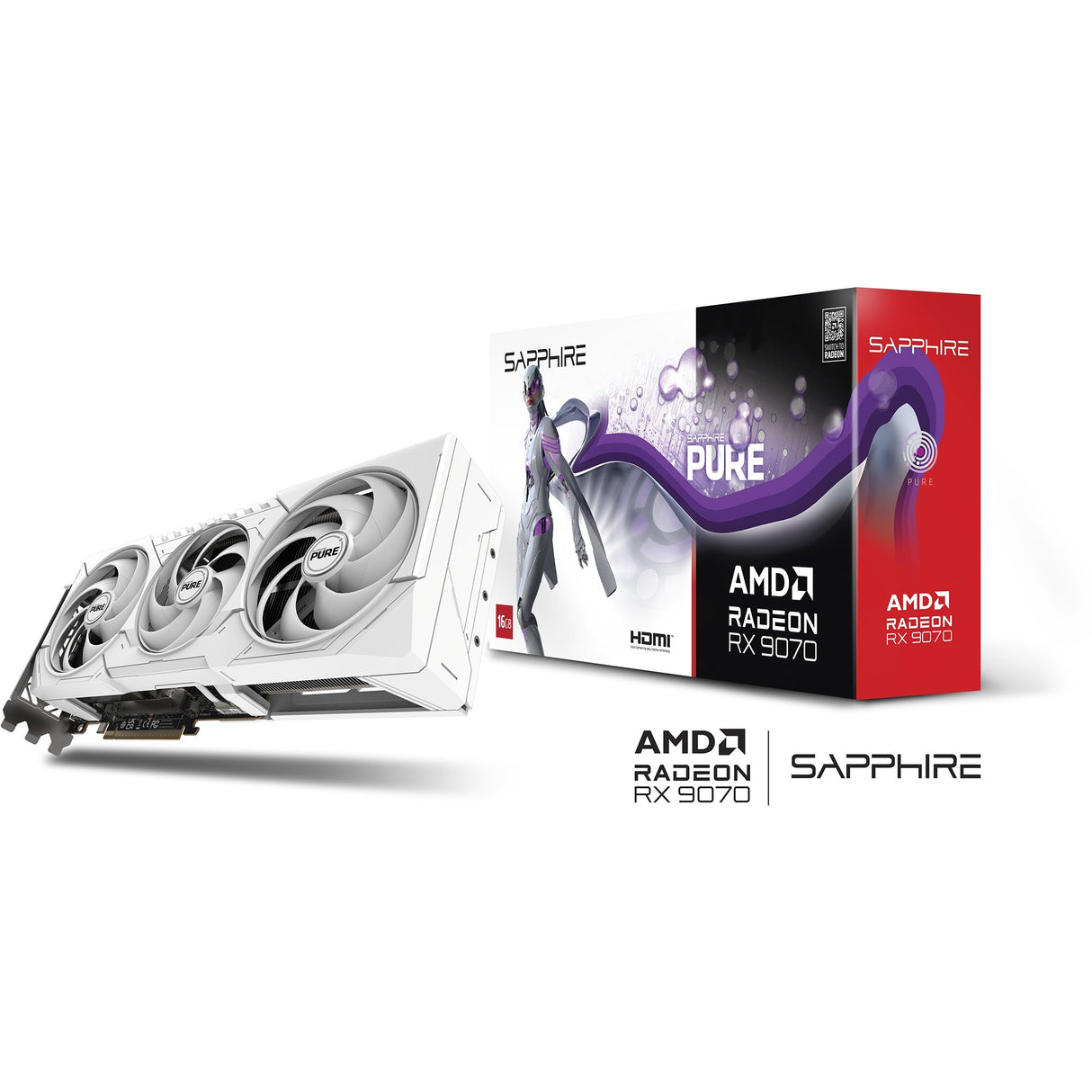 Carte graphique Sapphire Radeon RX 9070 Pure OC (blanc, 2x display port, 2x HDMI, RDNA4)