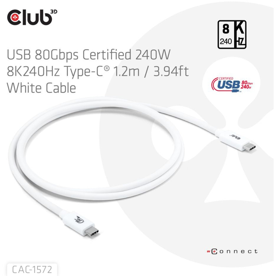 Club 3d USB-C 80 Gbit/s certifié 240 W 8 K 240 Hz.