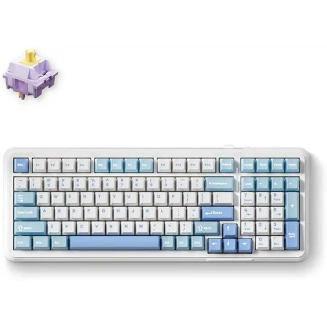 Mchose K99 Clavier RVB mécanique sans fil en jacinthe bleu ciel (blanc, disposition américaine (Qwerty), KTT Hyacinth, RVB, échange à chaud, PBT double prise, sans fil | Bluetooth | USB-C)