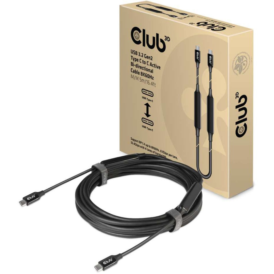 Club 3D USB-C 3.2 gen2 > Câble bidirectionnel actif USB-C (noir, 5 mètres, 8k 60hz)