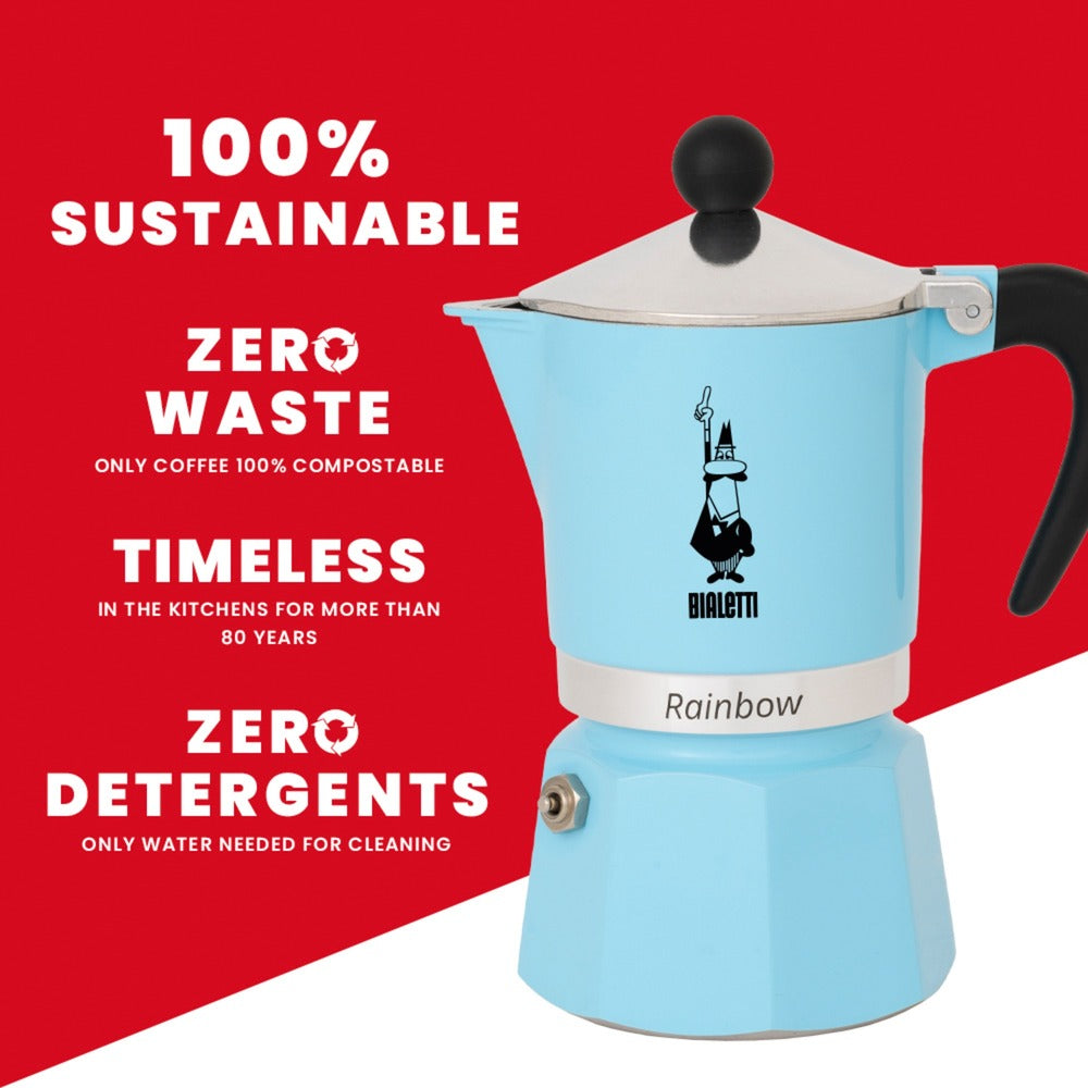 Machine à expresso Bialetti arc-en-ciel (bleu clair, 6 tasses)