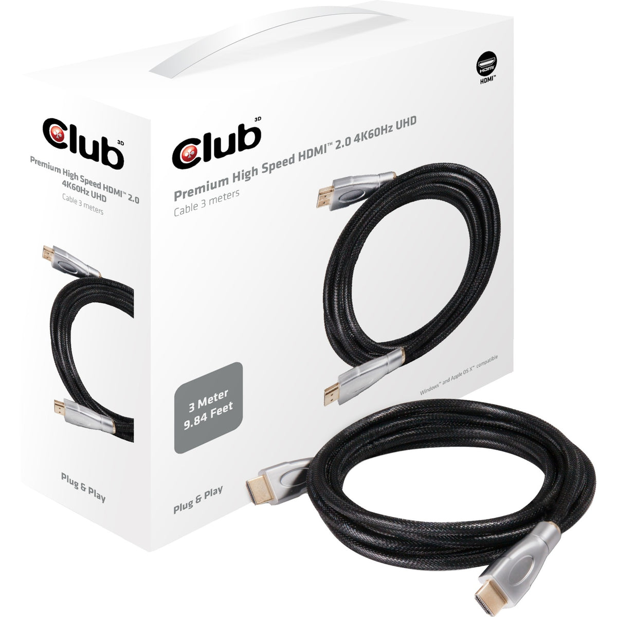 Câble UHD premium Club 3D HDMI 2.0 (3 mètres)