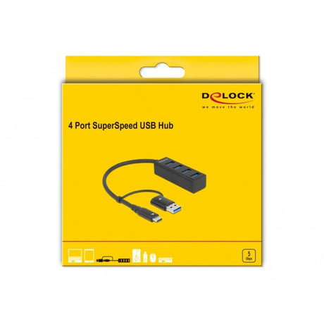 Delock Hub USB 3.2 gen 1 à 4 ports avec connexion USB Type-C ou USB Type-A Hub USB (noir)