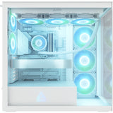 Boîtier tour midi Arctic xtender (blanc | 2x USB-A | 1x USB-C | RVB | verre trempé)