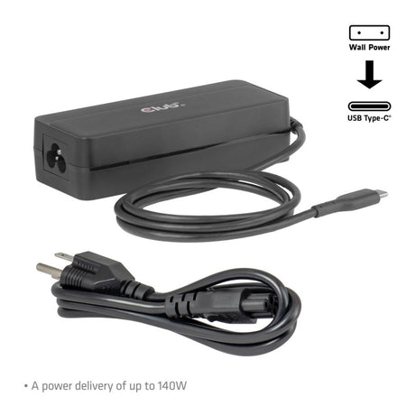 Club 3d usb-c laptop charger 140w, 1 meter (zwart, 1x usb-c)