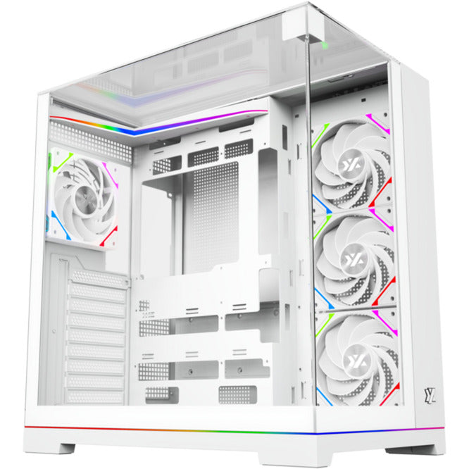 Boîtier tour midi Xyz PC Gear Tesseract A-RGB (blanc | 2x USB-A | 1x USB-C | RVB | Verre trempé)