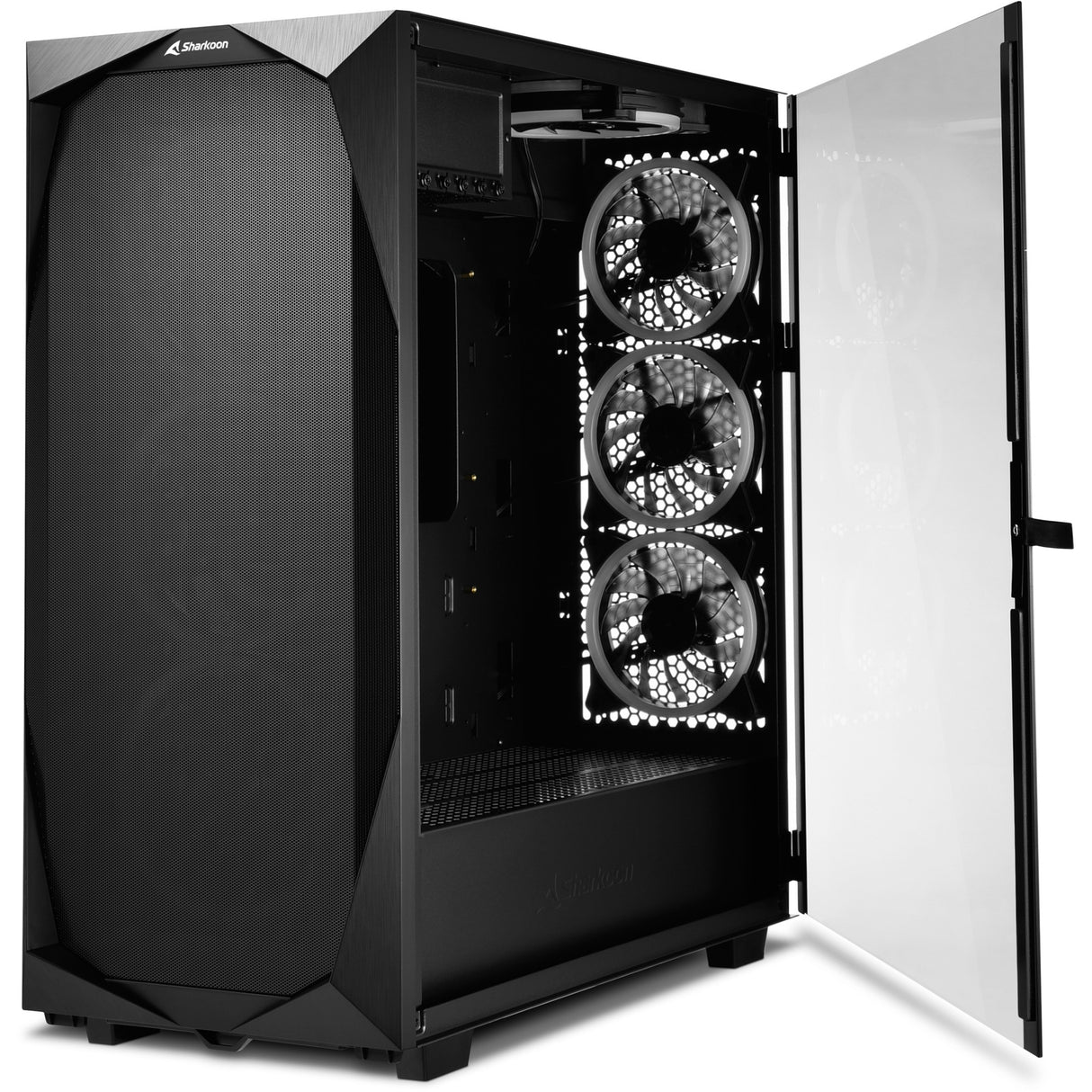 Boîtier tour midi Sharkoon rev300 (noir | 4x USB-A | 1x USB-C | RVB | verre trempé)