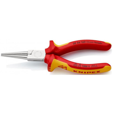 Pince à bec long Knipex isolée chromée avec poignées multi-composants, certifiée VDE 160 mm - 3036160