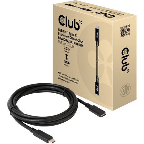 Câble d'extension Club 3D USB-C gen 1 (noir, 2 mètres, 5 GBP s, 60 watts)