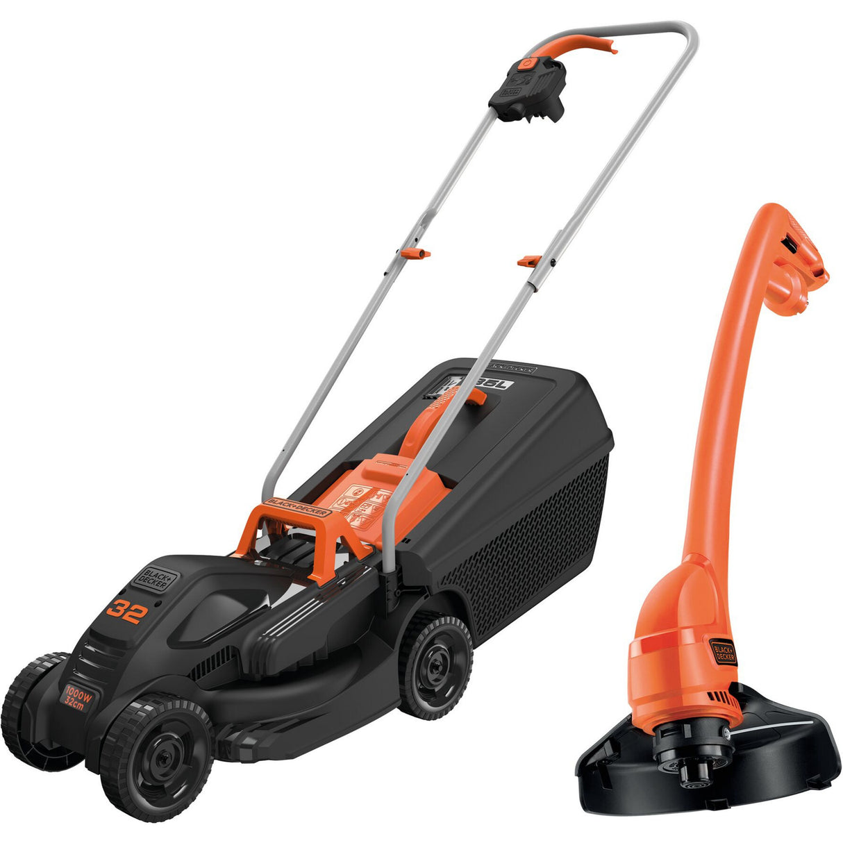 Tondeuse à gazon Black+decker 1000w 32cm + coupe-herbe 250w (noir orange, pelouses jusqu'à 250m²)