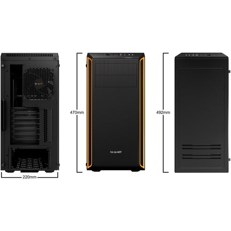Soyez silencieux! boîtier tour midi à fenêtre pure base 600 (noir orange | 2x USB-A | verre trempé)