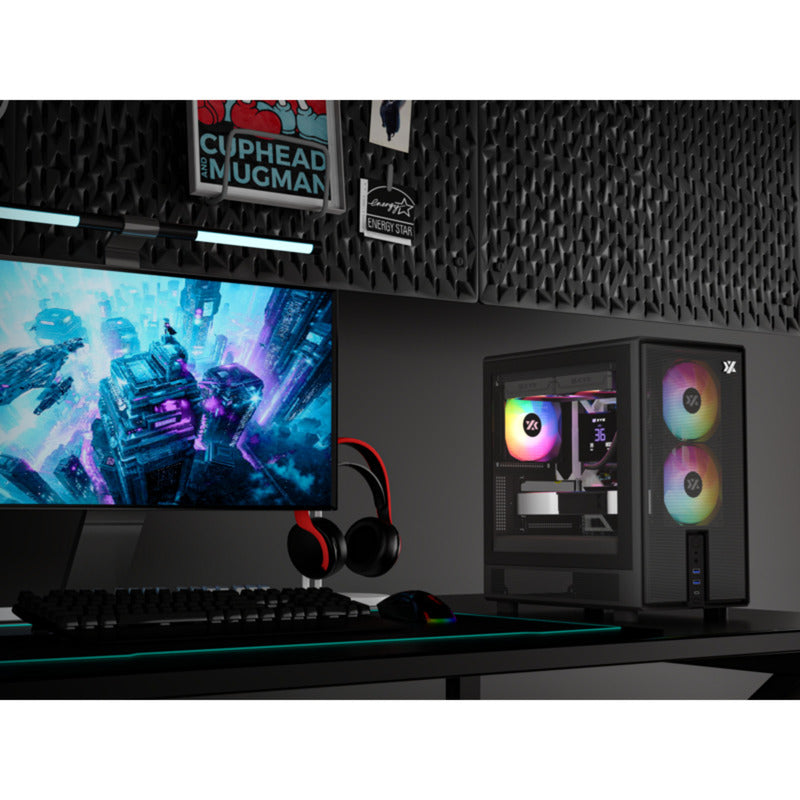 Boîtier tour midi Xyz pc gear atom (noir | 2x USB-A | 1x USB-C | verre trempé)