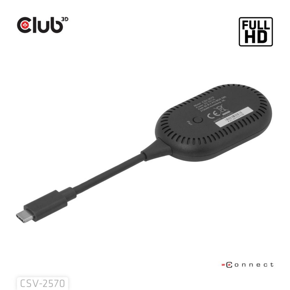Adaptateur émetteur et récepteur sans fil USB-C vers HDMI Club 3D (noir)