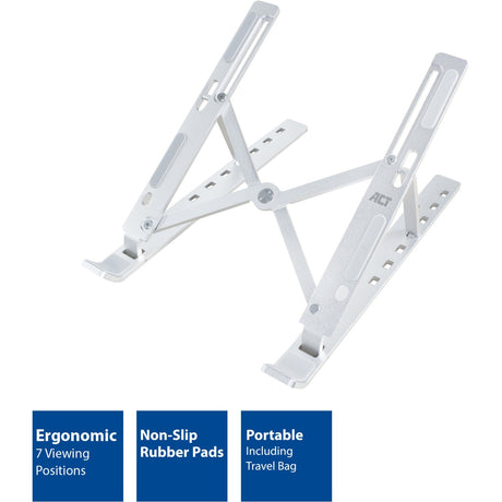 Support pour ordinateur portable Act Connectivity en aluminium, pliable (aluminium, réglable en hauteur sur 7 positions)