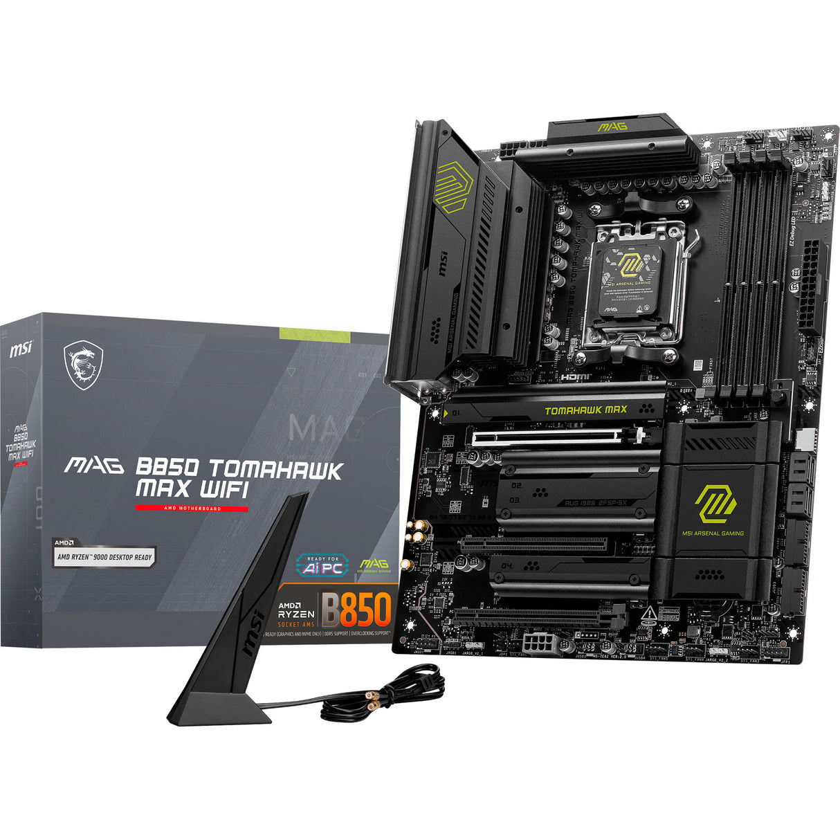 Carte mère MSI Mag B850 Tomahawk Max WiFi Socket AM5 (RAID, 5 Go-LAN, WiFi 7, BT, Son, ATX)