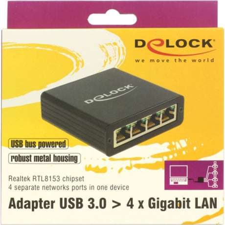 Delock Adaptateur USB 3.0 > 4x Gigabit LAN (noir, 80 centimètres)