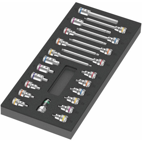 Wera 9723 insert en mousse avec jeu de douilles zyklop b 3 8 embouts 1, jeu d'outils 22 pièces (gris noir, dans insert en mousse pour chariot d'atelier)