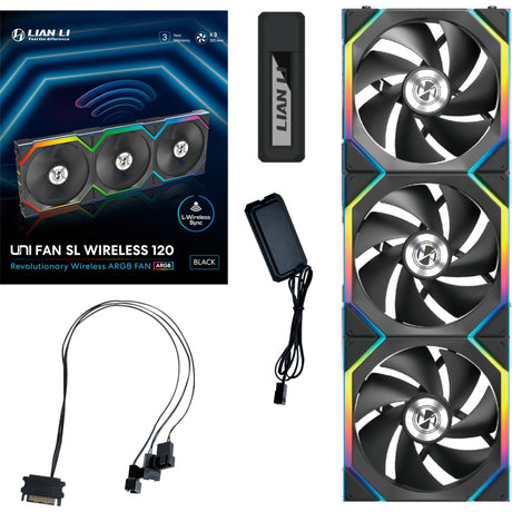 Lian Li Uni Fan SL120 Ventilateurs de boîtier RVB sans fil (noir, 3 pièces, 120 x 124,5 x 28 mm, PWM)