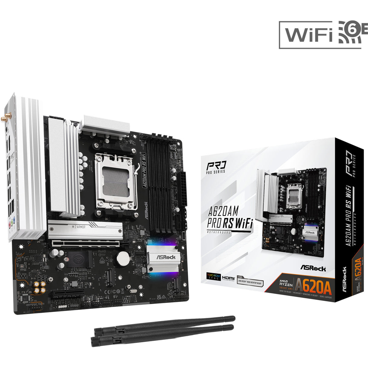 Carte mère Asrock A620AM Pro RS WiFi Socket AM5 (RAID, 2,5 Go-LAN, WLAN, BT, Son, µATX)