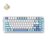 Clavier mécanique personnalisé Mchose x75 v2 bleu icy creamsicle (blanc, disposition américaine (qwerty), kailh box icy creamsicle, 75%, RVB, hot swap, double-shot pbt, sans fil | bluetooth | usb-c)