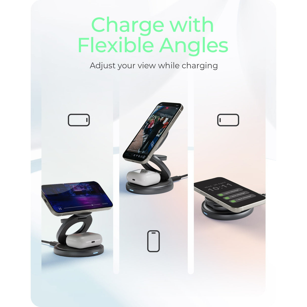 Icy box – chargeur sans fil pliable 3 en 1 (anthracite, ib-sh101-ch)