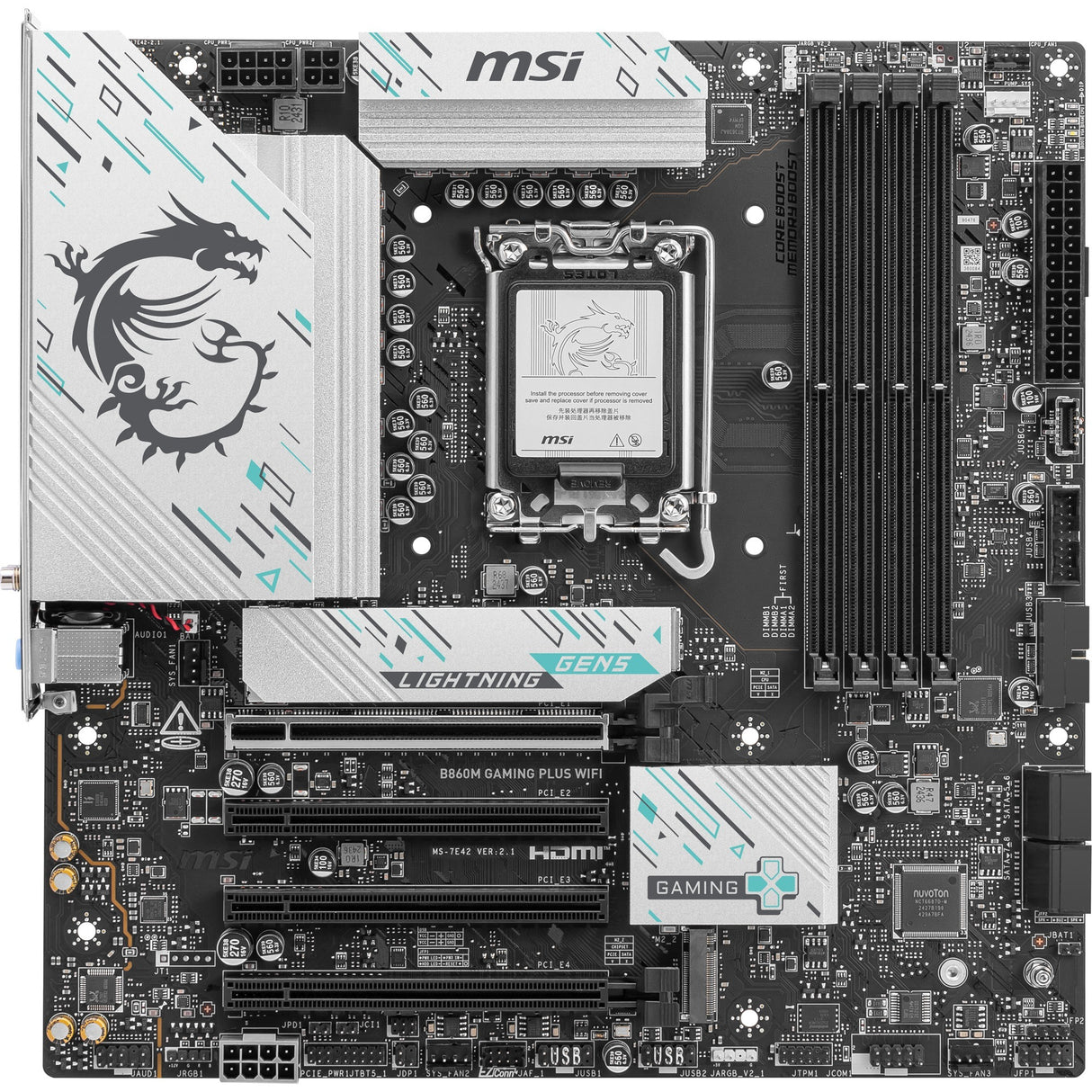 Carte mère MSI B860M Gaming Plus WiFi Socket 1851 (RAID, 5 Go-LAN, WiFi 7, BT, Son, µATX)