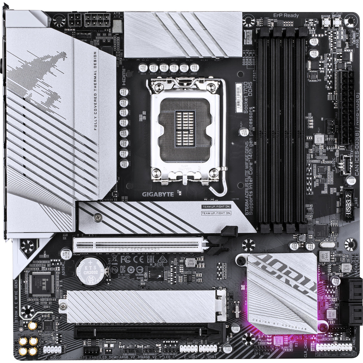 Carte mère Gigabyte B760M AORUS Elite WiFi 6E Gen5 Socket 1700 (Blanc, RAID, 2,5 Go-LAN, WiFi 6E, BT 5.3, Son, µATX)