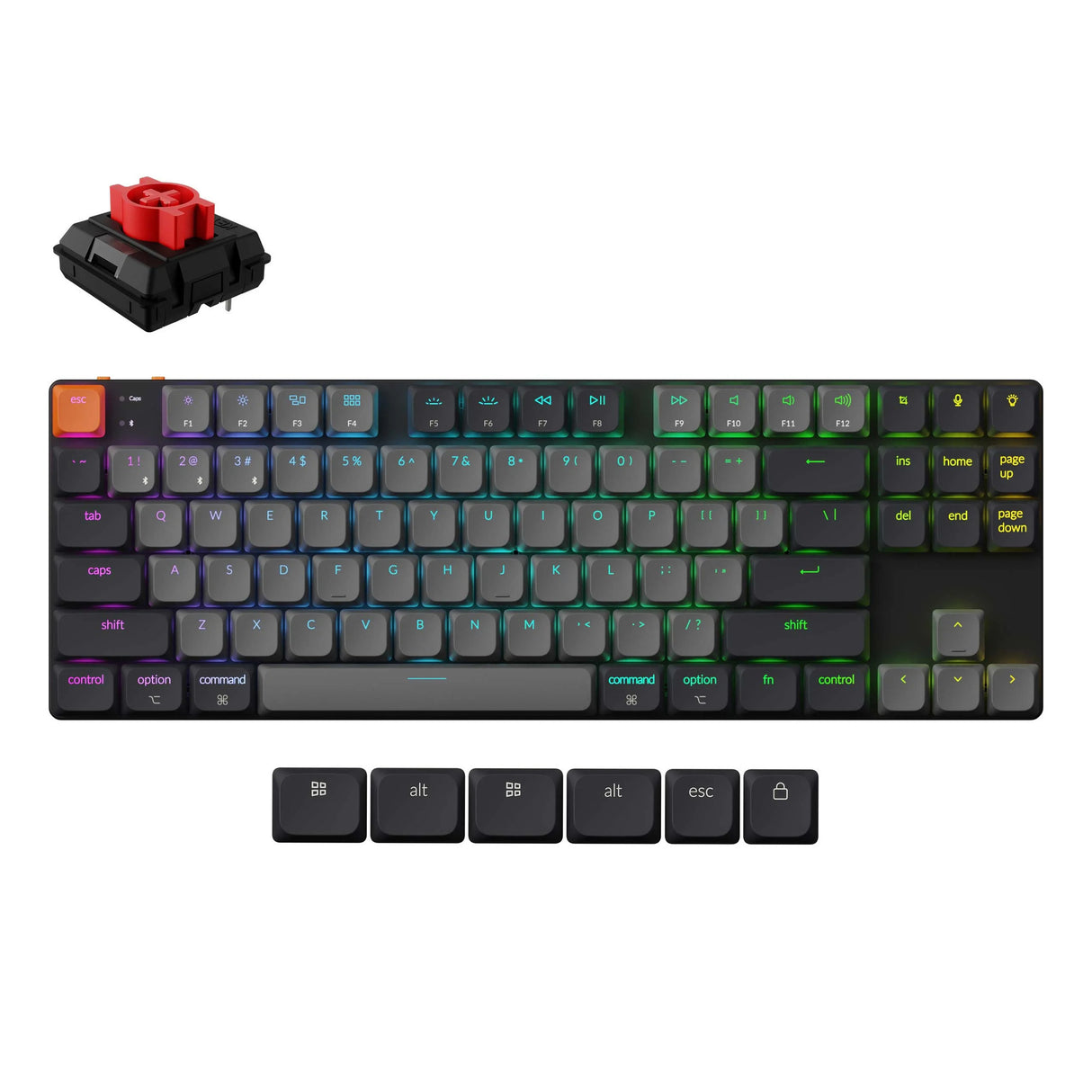 Clavier mécanique Keychron k1 qmk-h1 RVB (noir, disposition américaine (qwerty), lait pom rouge, 80 % (tkl), LED RVB, touches ABS, échange à chaud, USB-C | Bluetooth 5.2)