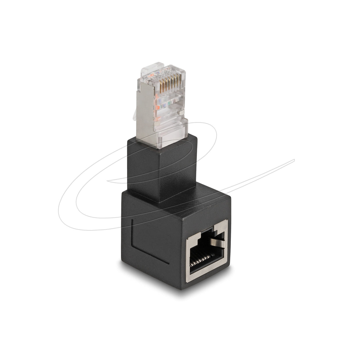 Delock adaptateur prise rj45 vers jack rj45 cat.6a coudé à 90° vers le bas (noir)