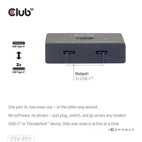 Club 3D USB-C bidirectionnel vidéo + données + commutateur PD commutateur USB (noir)