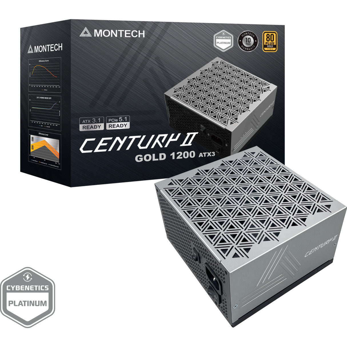 Alimentation modulaire Montech Century II de 1 200 watts (argent, 1x 12v-2x6, 6x PCIe)