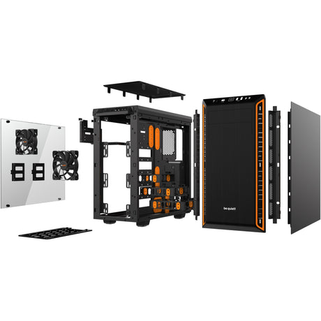 Soyez silencieux! boîtier tour midi à fenêtre pure base 600 (noir orange | 2x USB-A | verre trempé)
