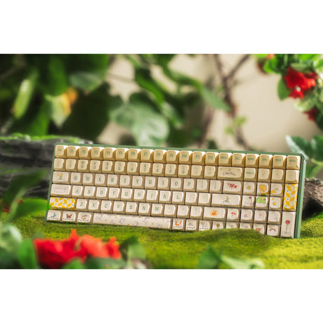 Clavier de jeu mécanique RVB Iqunix f97 floral date (vert, disposition américaine (qwerty), iquunix petit prince, 96 %, LED RVB, remplaçable à chaud, pbt, 2,4 GHz | Bluetooth 5.1 | USB-C)