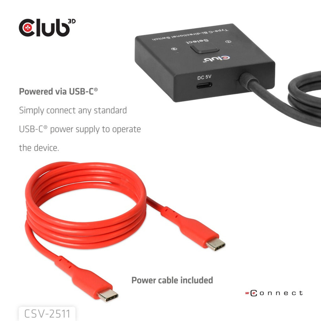 Club 3D USB-C bidirectionnel vidéo + données + commutateur PD commutateur USB (noir)