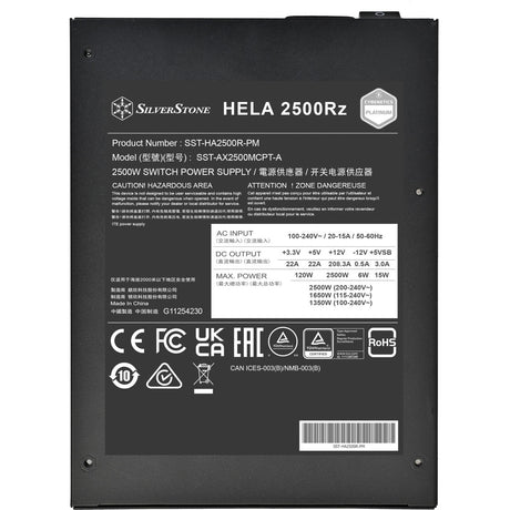 Alimentation Silverstone hela 2500r 2500 watts (noir, 4x 12v-2x6, 7x pcie)