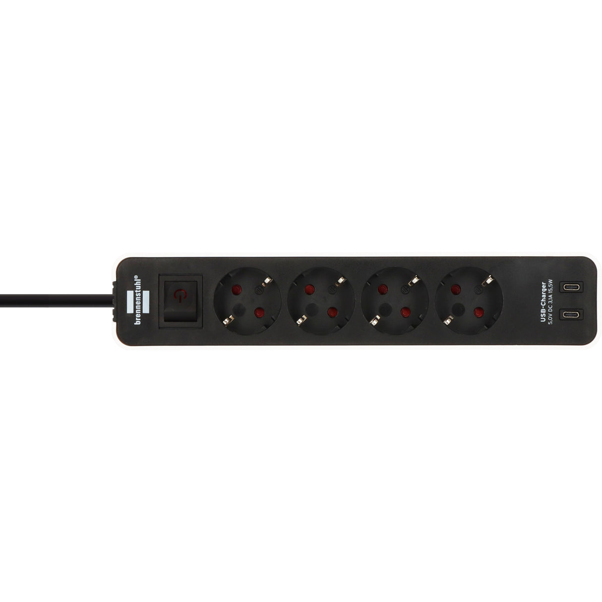 Multiprise ecolor Brennerstuhl avec 2 prises de charge USB-C | 4 fois | blanc noir | 1,5m h05vv-f 3g1,5 - 1153240126