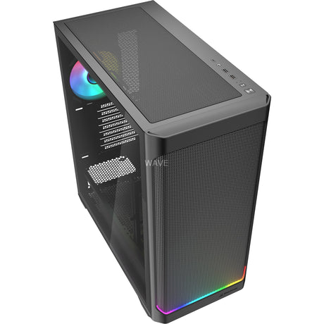 Sharkoon ak4w rgb strip boîtier tour midi (noir | 2x usb-a | 1x usb-c | rgb | verre trempé)