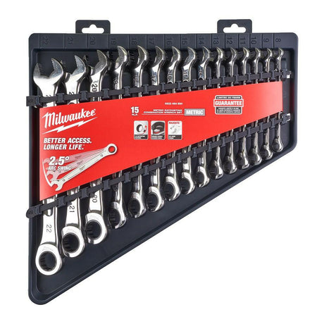 Accessoires Milwaukee morsure maximale | jeu de clés mixtes à cliquet métrique | 15 pièces - 4932464994