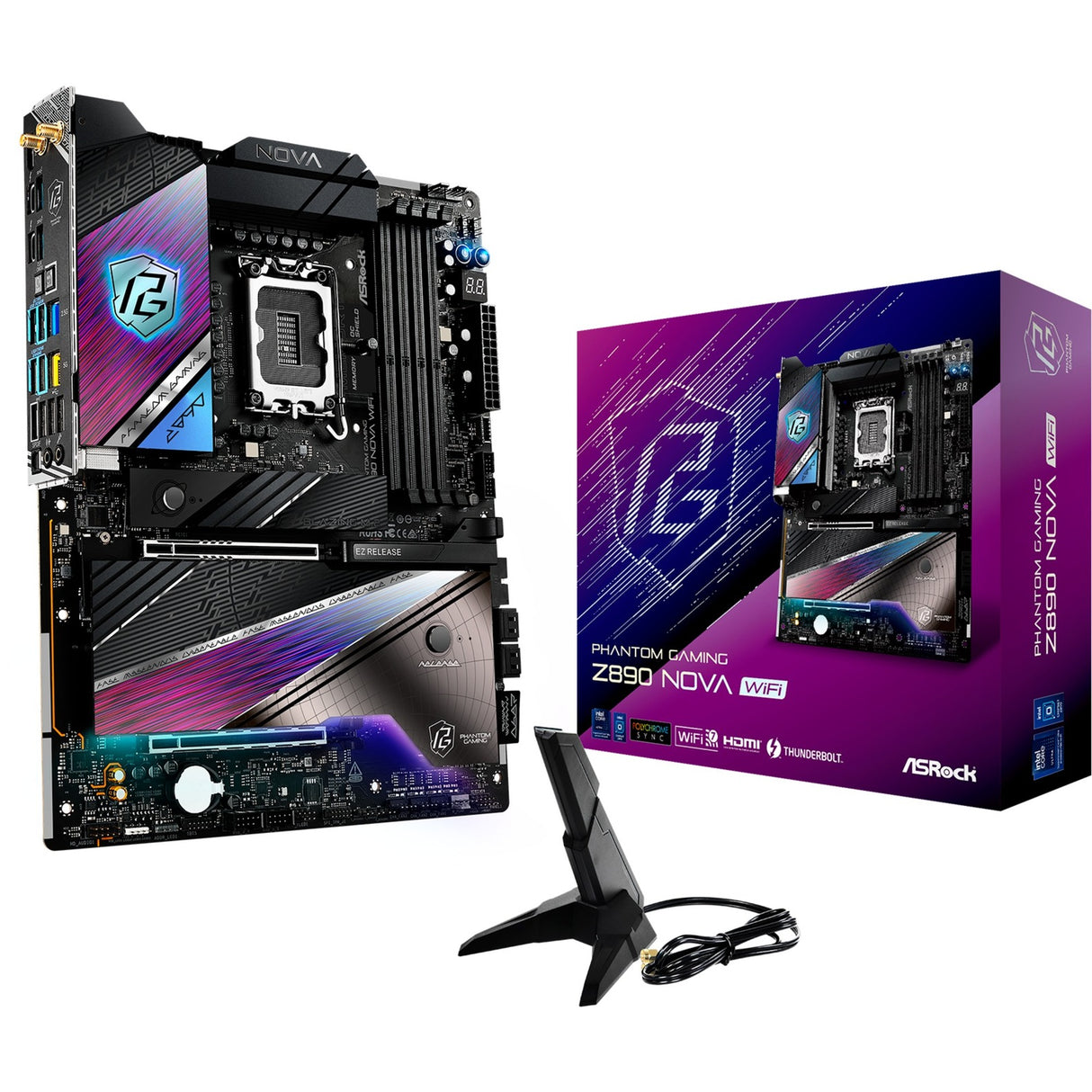 Carte mère Asrock Z890 Nova WiFi Socket 1851 (noir, RAID, 5 Go-LAN, 2,5 Go-LAN, WiFi 7, BT, Son, ATX)