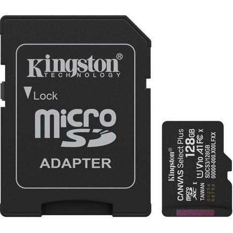 Carte mémoire MicroSDXC Kingston Canvas Select Plus 128 Go (noir, UHS-I U1, classe 10, V10, avec adaptateur SD)