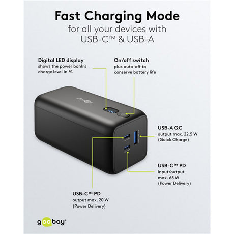 Banque d'alimentation pour ordinateur portable Goobay (noir, 20 000 mah, alimentation)