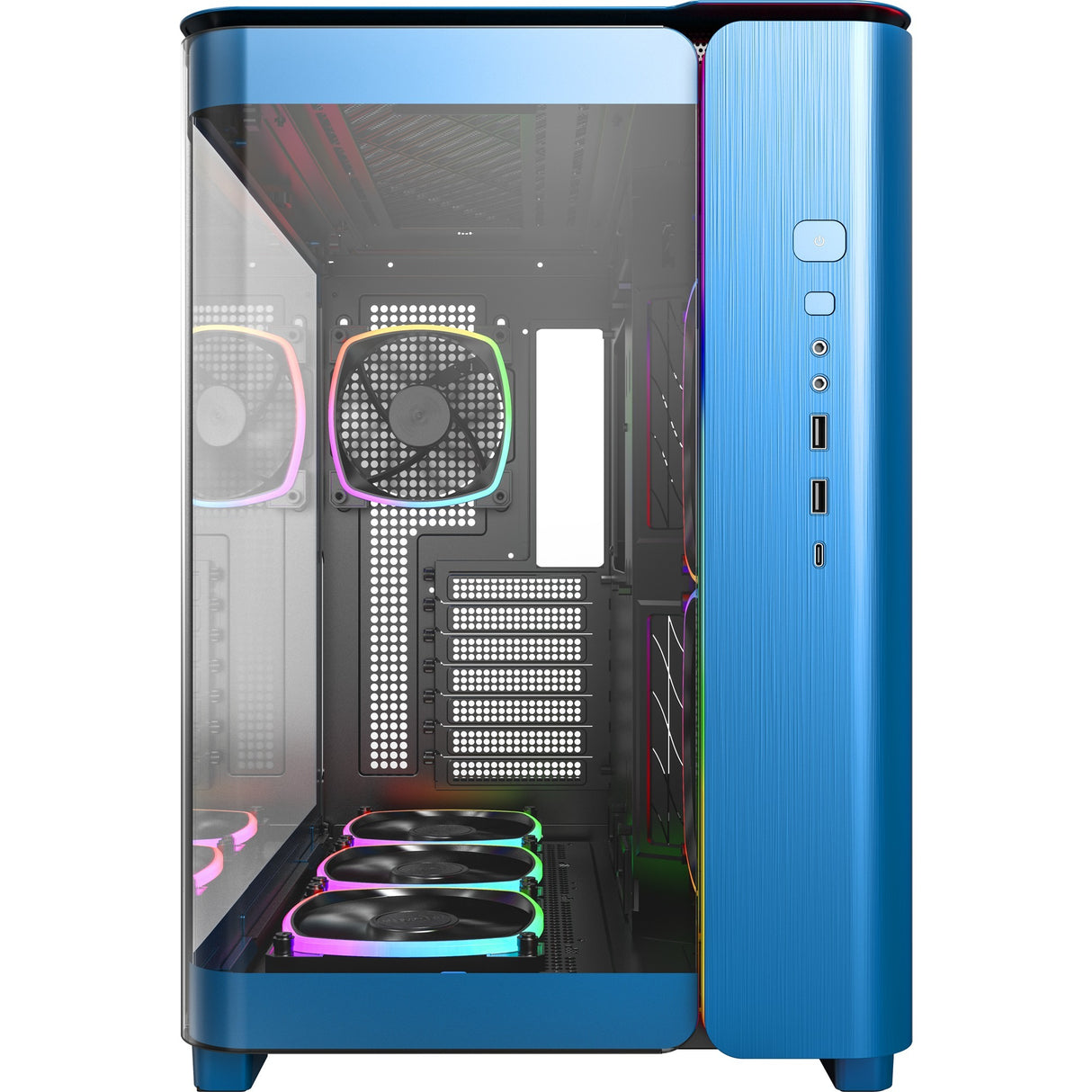 Boîtier tour midi Montech king 95 pro (bleu | 2x USB-A | 1x USB-C | RVB | verre trempé)