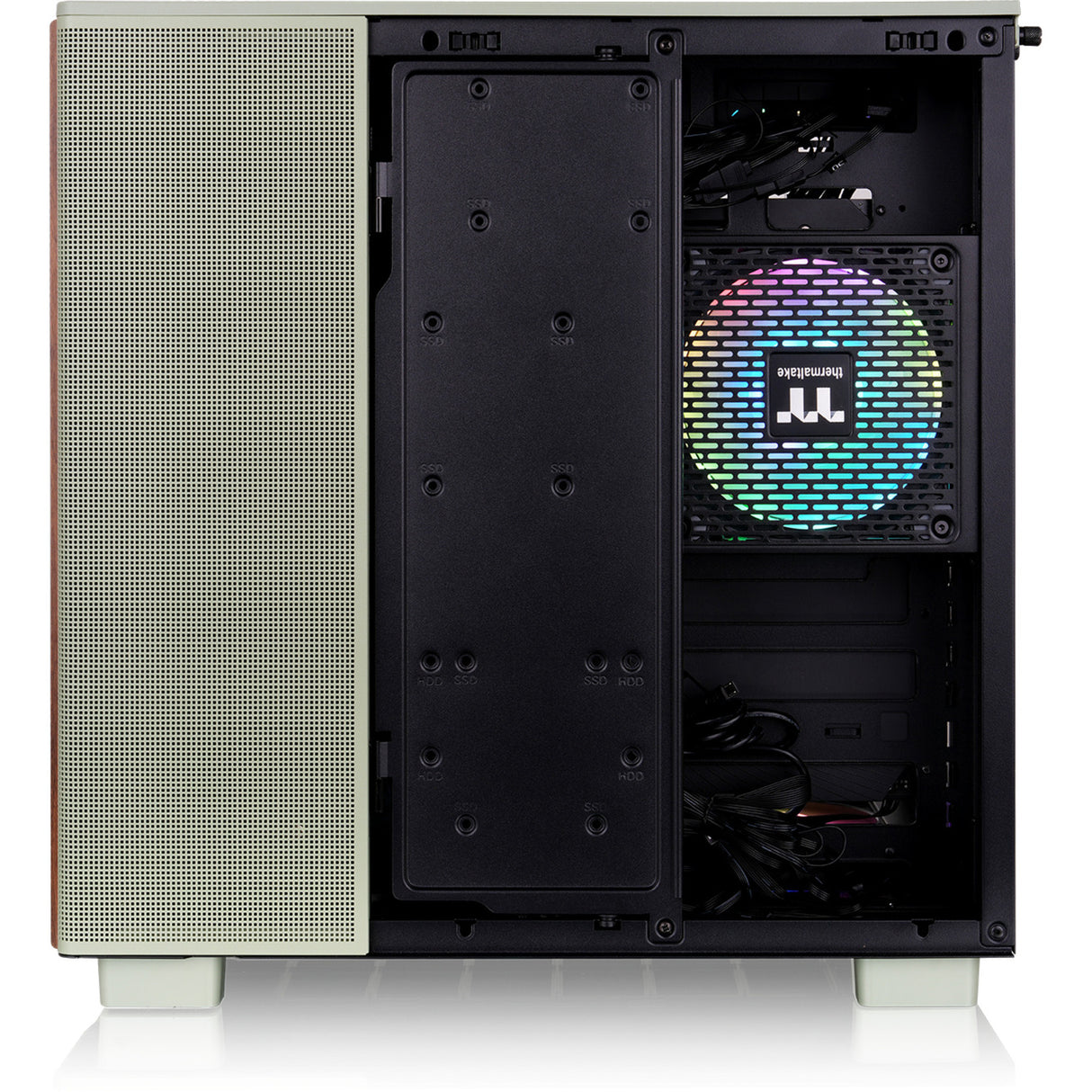 Thermaltake view 380 xl ws argb midi tower behuizing (lichtgroen houtkleur | 2x usb-a | 1x usb-c | rgb | tempered glass)
