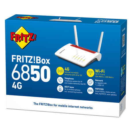 Fritz! Box 6850 routeur international édition 4g (blanc rouge, wi-fi maillé, 4g 3g)