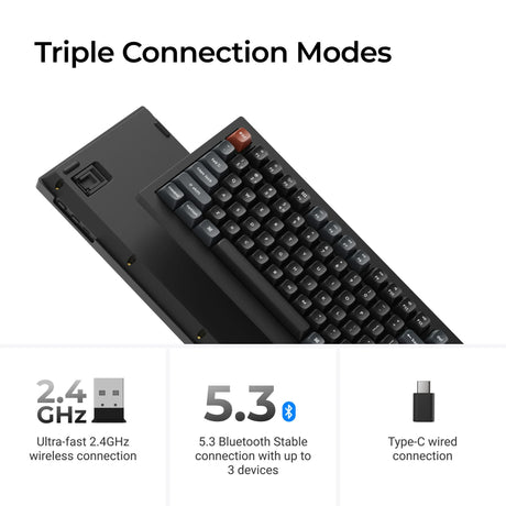Clavier mécanique personnalisé sans fil Keychron v5 ultra 8k (noir, disposition américaine (qwerty), banane à pompon en soie, 96 %, RVB, échange à chaud, 2,4 GHz | Bluetooth 5.3 | USB-C)