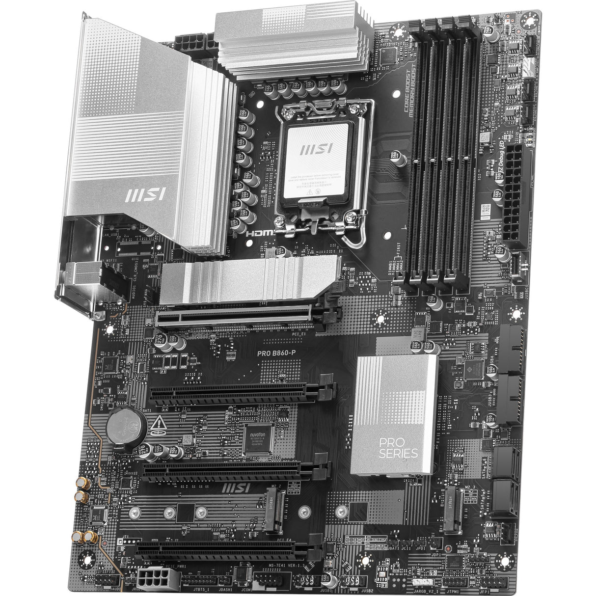 Carte mère MSI Pro B860-P Socket 1851 (argent, RAID, 5 Go-LAN, son, ATX)