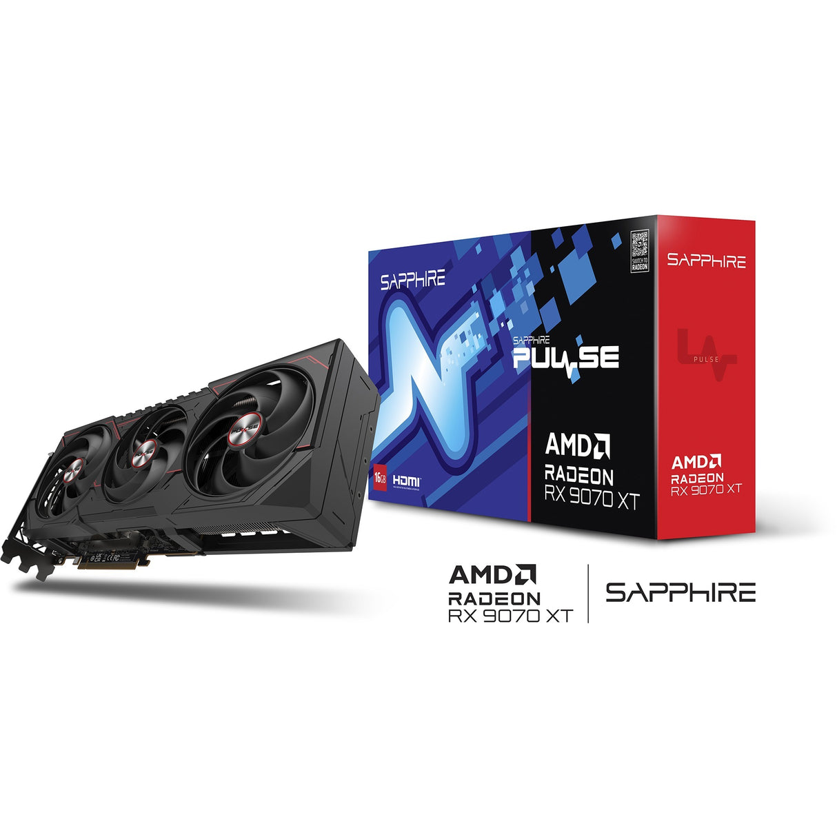 Carte graphique Sapphire Radeon RX 9070 XT Pulse (noir, 2x display port, 2x HDMI 2.1, RDNA4)