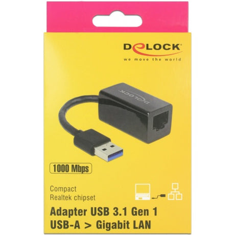 Delock superspeed USB-A (USB 3.1 Gen 1) mâle > Adaptateur compact Gigabit LAN 10 100 1000 Mbps (noir, 12,7 centimètres)