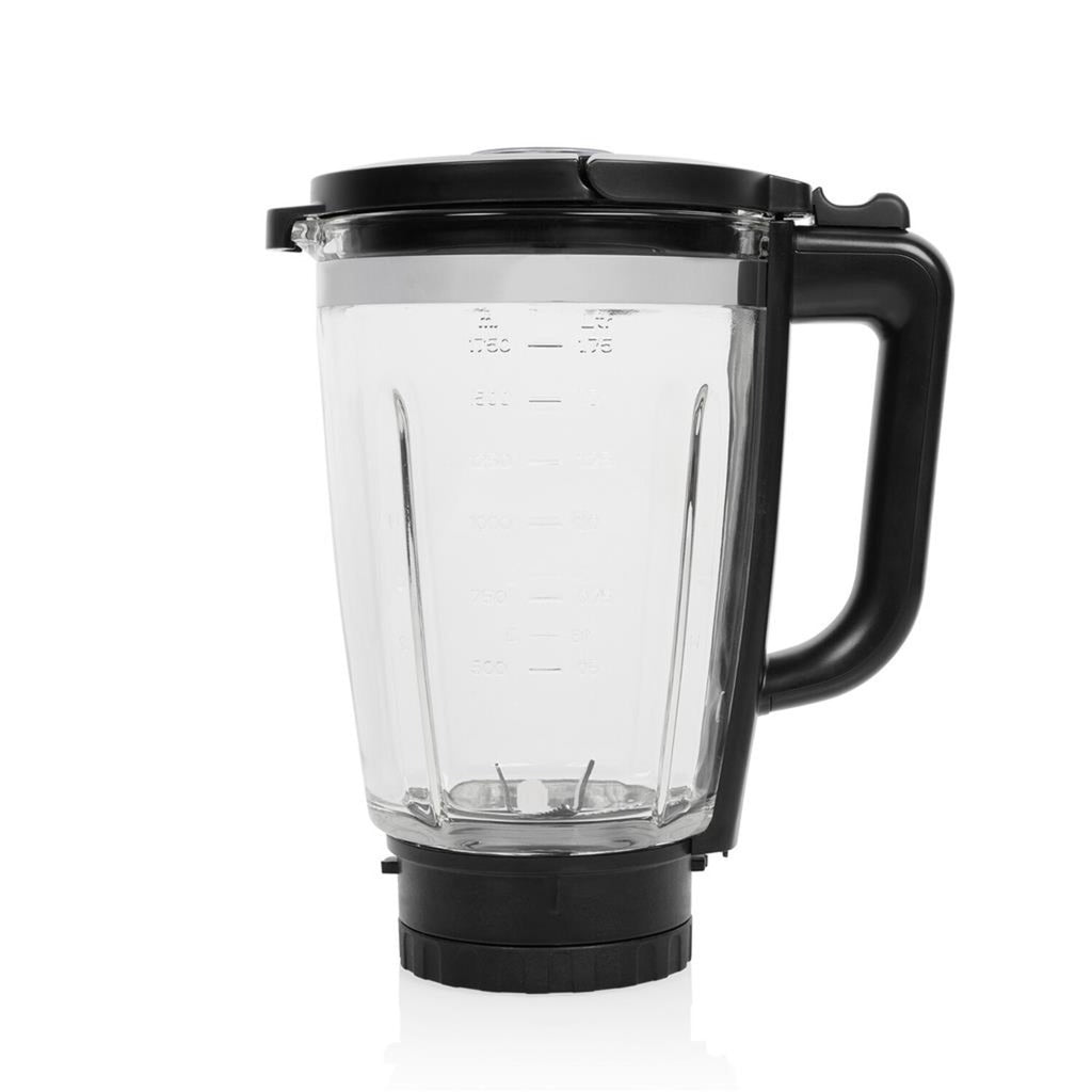 Princess 212094 mixeur solid pro (acier inoxydable noir, 1,75 litres | bloc de couteaux en acier inoxydable 6 couteaux | fonction de nettoyage automatique | pièces lavables au lave-vaisselle)