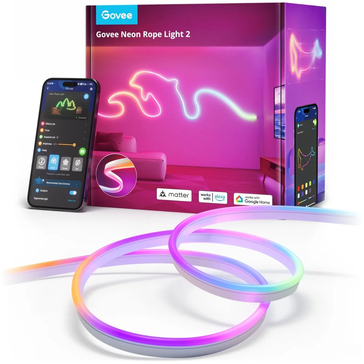 Bande LED néon blanche intelligente Govee 4m matière rgbic - extra flexible